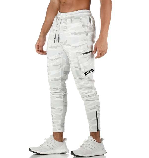 Joggers Slim Pants With Cargo Pockets - Light Gray Camo