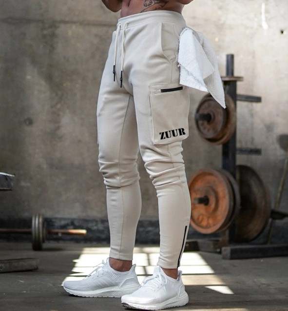 Joggers Slim Pants With Cargo Pockets - Cream White